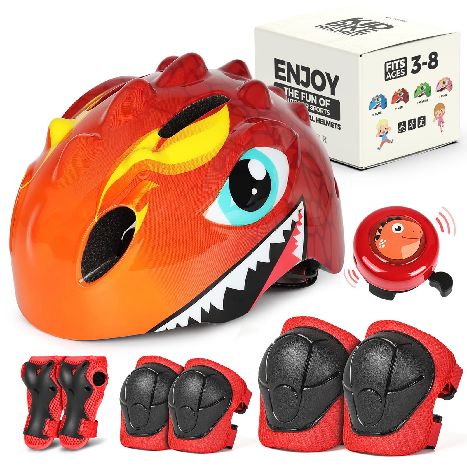 VICTGOAL Kids Bike Helmet with Cute 3D Cartoon Design for Cycling Roller Skating Scooting Lightweight Sports Safety Helmet for Ages 3-8 Boys Girls with Size Adjustable (Red Set 2, S: 50-54cm)