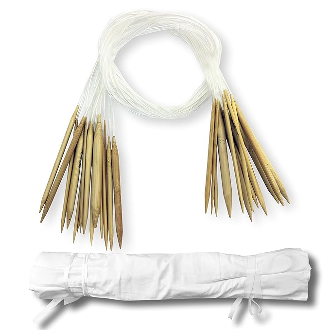 96cm Rundstricknadel Set von Curtzy - Mega 16 Größen Bambusholz-Nadel Set mit Transparentem Schlauch - Größen: 2mm bis 12mm -