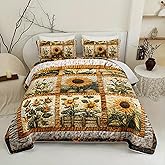 Tuzaovy Sunflower Patchwork Quilt Bedding Set King Size for Girls and Kids,Sunflower Field Bedspread Sets Rustic Farmhouse Bedroom Decor,Yellow Flowers Bed Cover King for Boys Girls Room Decor