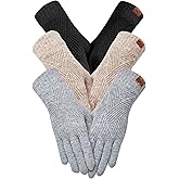 3 Pairs Winter Gloves for Women, 3-Finger Touch Screen Elastic Thermal Knit Lining, Warm Gloves for Cold Weather
