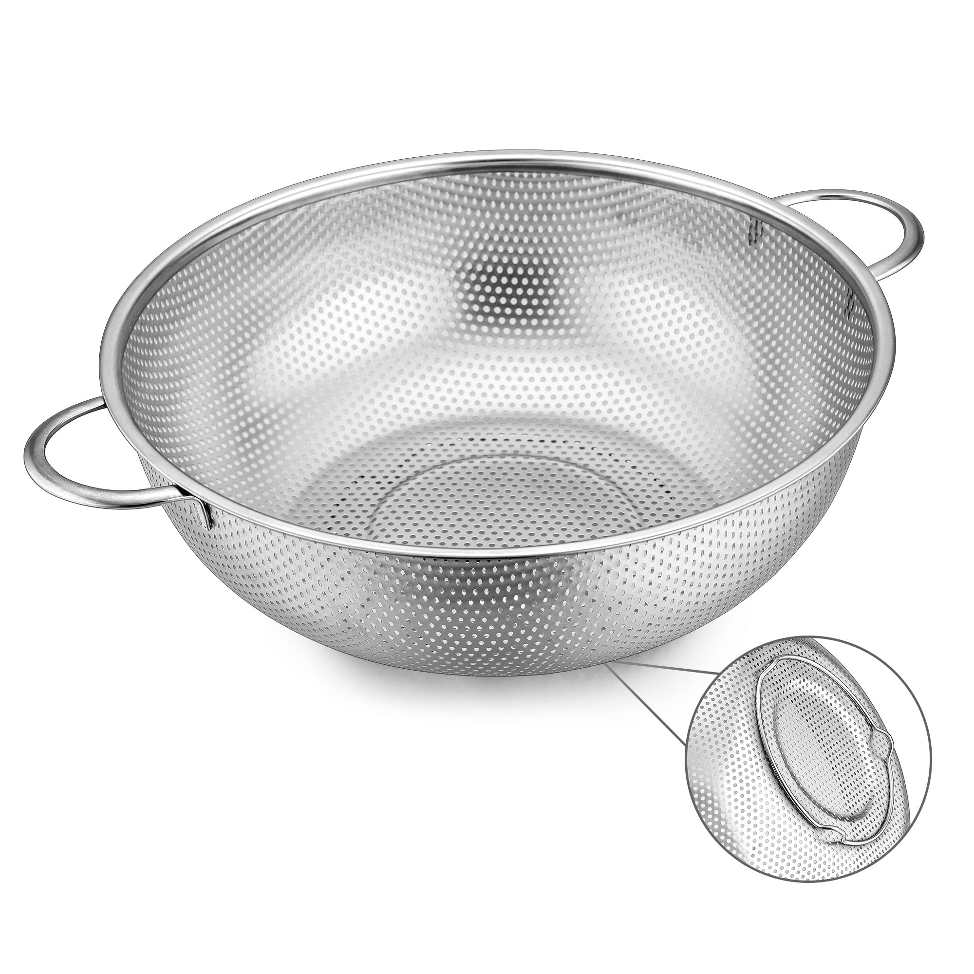 Stainless Steel Colander 22cm, Herogo Metal Kitchen Colanders with Handle, Micro-Perforated Strainer for Clean and Drain Vegetable/Fruit/Pasta/Rice, 3 Quart, Easy use & Dishwasher Safe