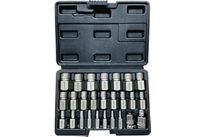 NORTOOLS 26PCS CR-MO Screw Extractor Set,Hex-Head Multi-Spline Screw Easy-Out Screw Extraction Set 3/8" Inch Drive Hex-Head, 