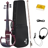 Cecilio 4/4 Full Size Electric Violin, Solid Maple with Ebony Fittings, Red