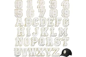Acrebow 72 Pcs White Chenille Letter Number Patches Include 52 Letters & 20 Numbers Self Adhesive Stickers Fuzzy Varsity Embroidery Applique Stick On Sew On Iron On for Fabric Clothing Hats Jeans