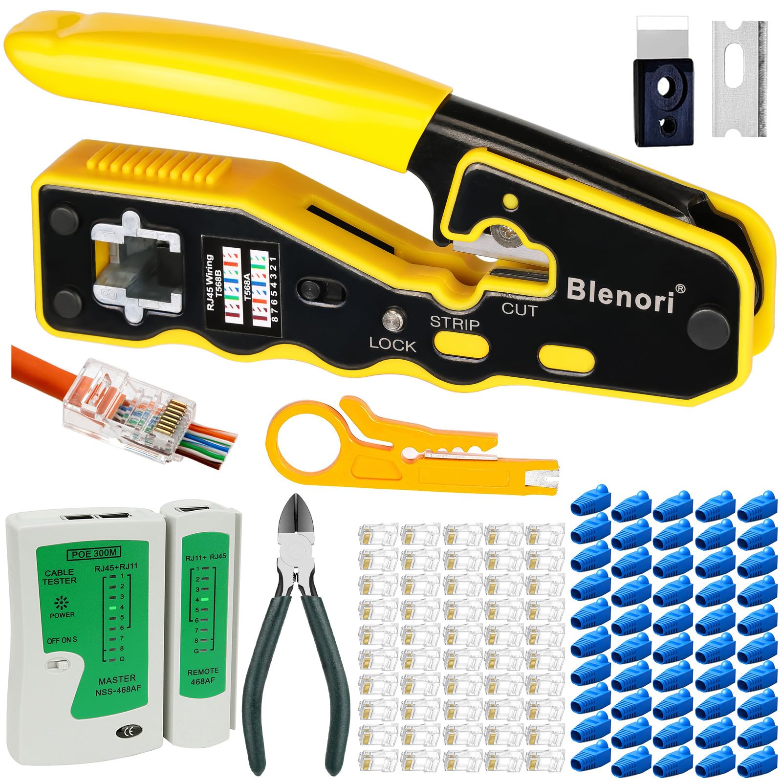 RJ45 Pass Through Crimp Tool - Blenori RJ45 Crimp Tool Kit with Network Cable Tester, RJ45 Crimping Tool for CAT6 Cat5e Cat5 Connectors — image 1