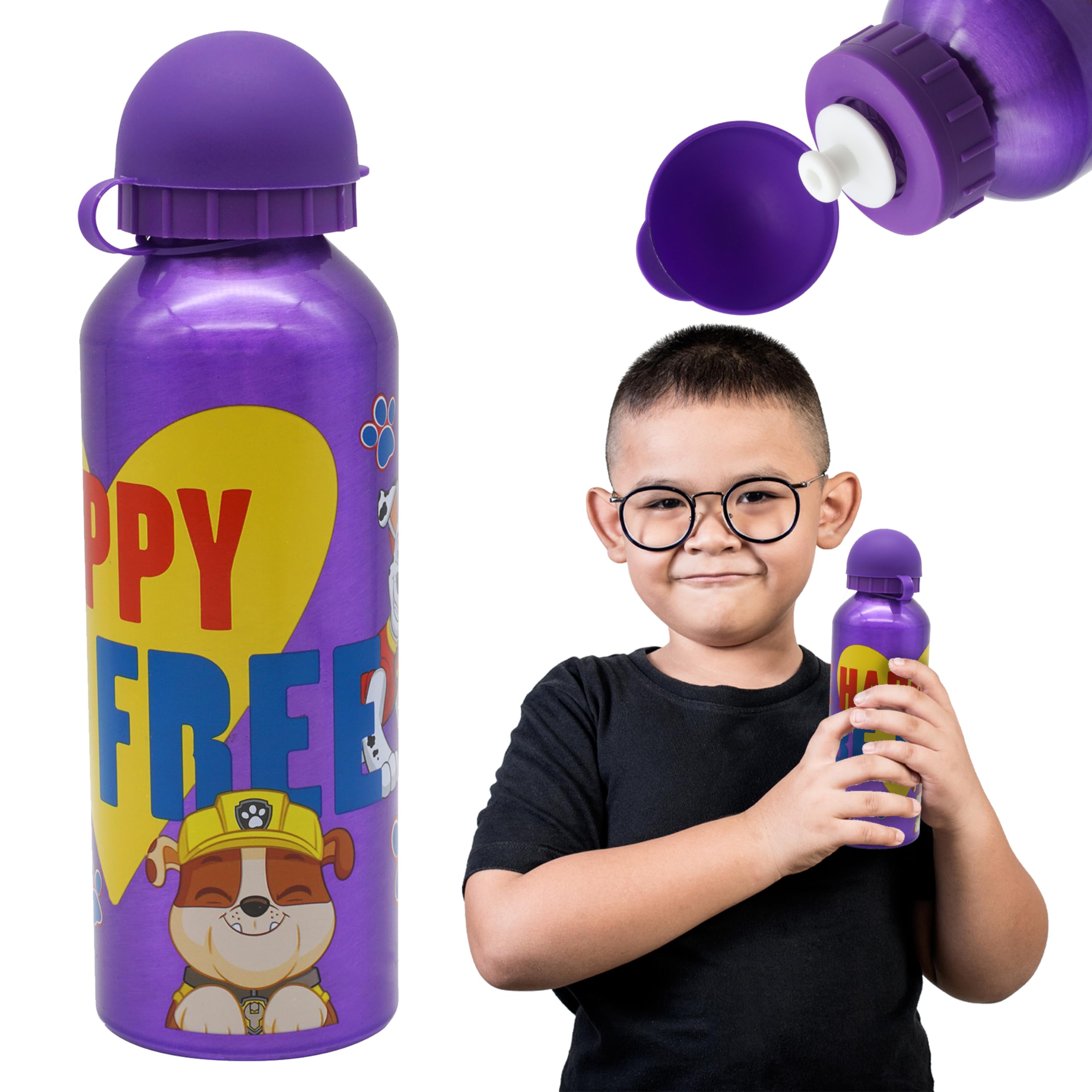 SRV Hub Paw Patrol Purple Aluminium Water Bottle for Kids - 0.5L BPA-Free, Leakproof & Lightweight Sports Bottle for School, Gym, Travel, Summer Outdoors & Fitness - Perfect for Boys & Girls 3+ Years