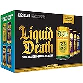 Liquid Death Soda-Flavored Sparkling Water - Classic Variety 2, Less Sugar*, Huge Flavor, No Artificial Sweeteners, 4 Flavors: Sinister Ginger, Doctor Death, Cola, Root Beer, 12 Fl Oz (Pack of 12)
