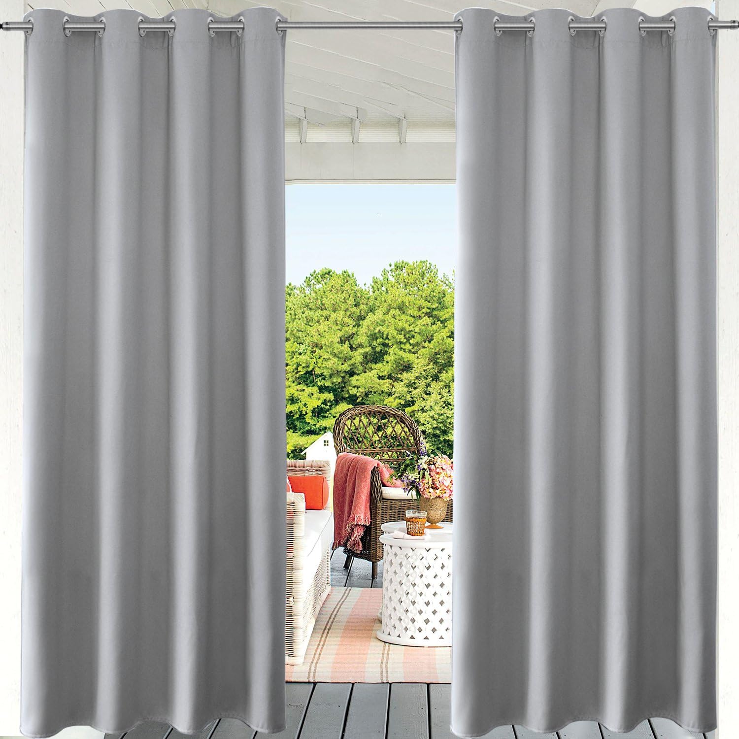 Outdoor Curtains - LIFONDER Grey Blackout Outdoor Curtains - Indoor/Outdoor Light Blocking Waterproof Curtain Panels for Privacy/Gazebo Pergola/Porch/Home Decoration with Grommet Top, W52 x L84 Inches,1 Pc