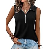 XIEERDUO Womens Summer Tops V Neck Collared Shirts Dressy Casual Ribbed Tank Top with Zipper Loose Fit