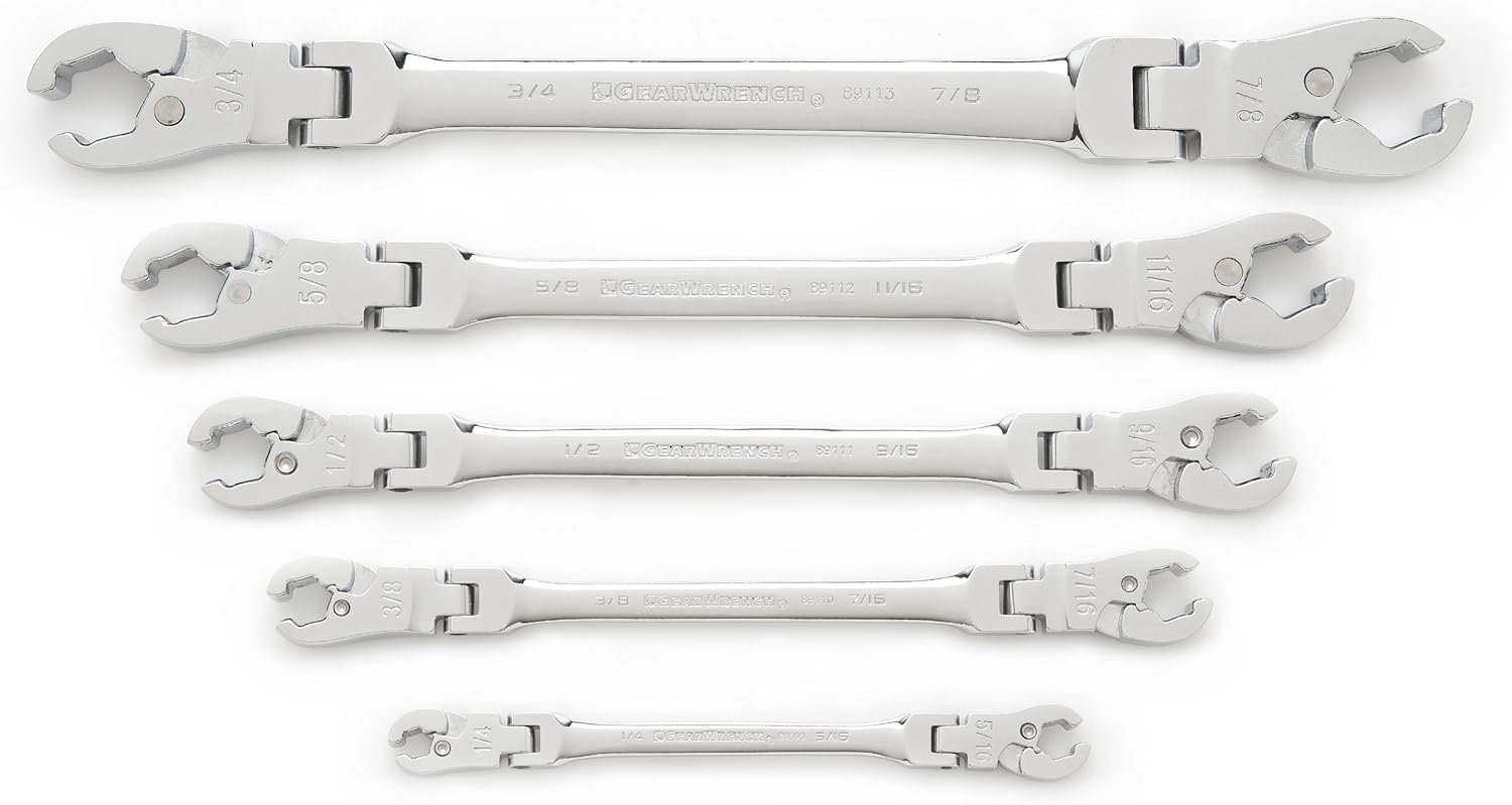 GearWrench 89100 Ratcheting Flex Flare Nut Wrench Set SAE