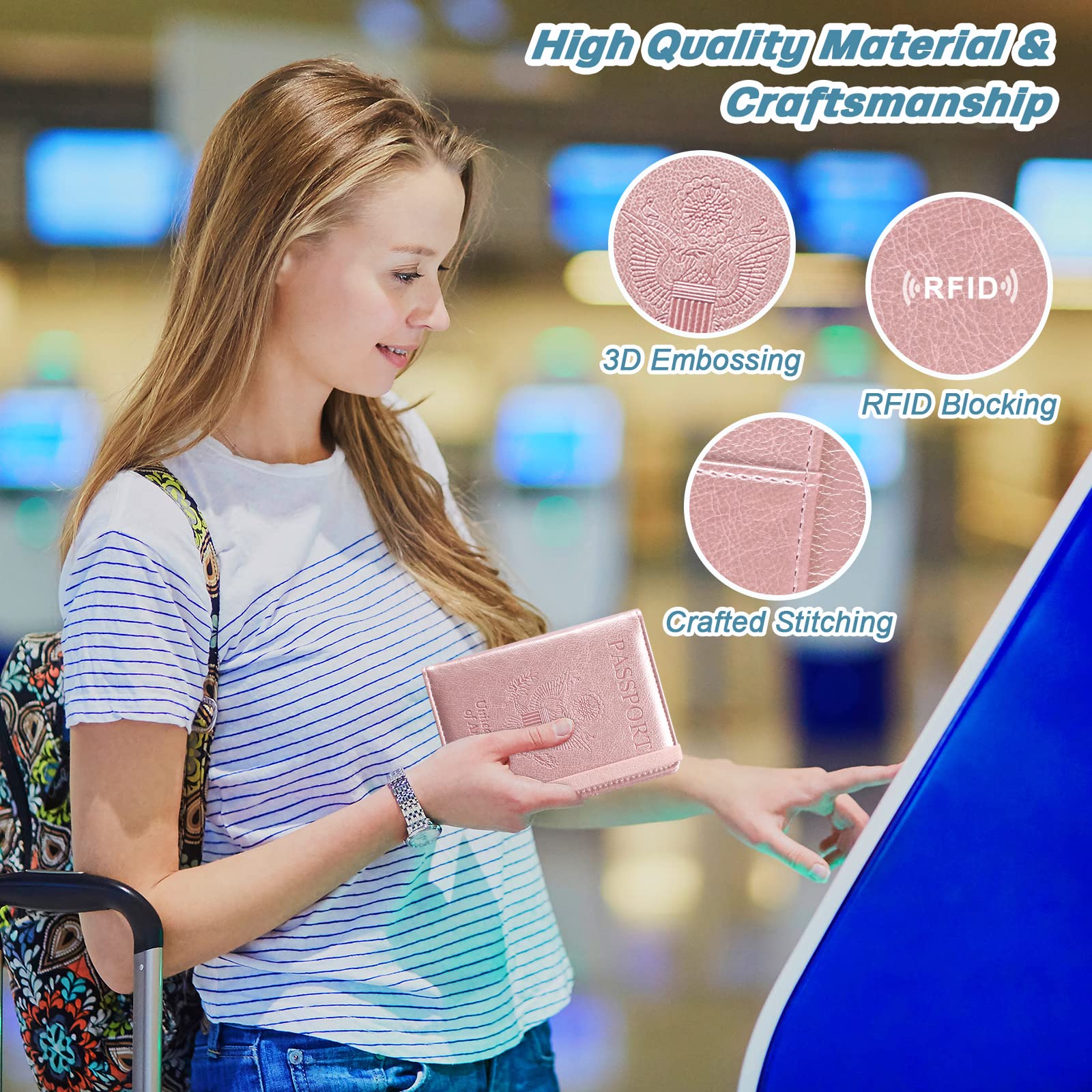 DMLuna Passport Holder, Premium PU Leather Travel Passport Wallet RFID Blocking Passport Cover Case Travel Documents Organizer with Pen Holder, for Women and Men