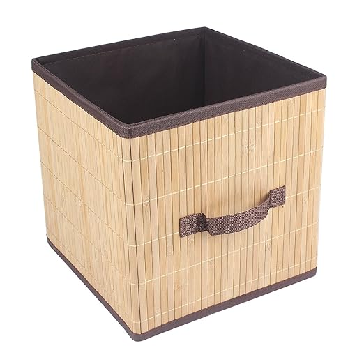 HomeStorie® EcoFriendly Foldable Natural Bamboo Cube Storage Basket