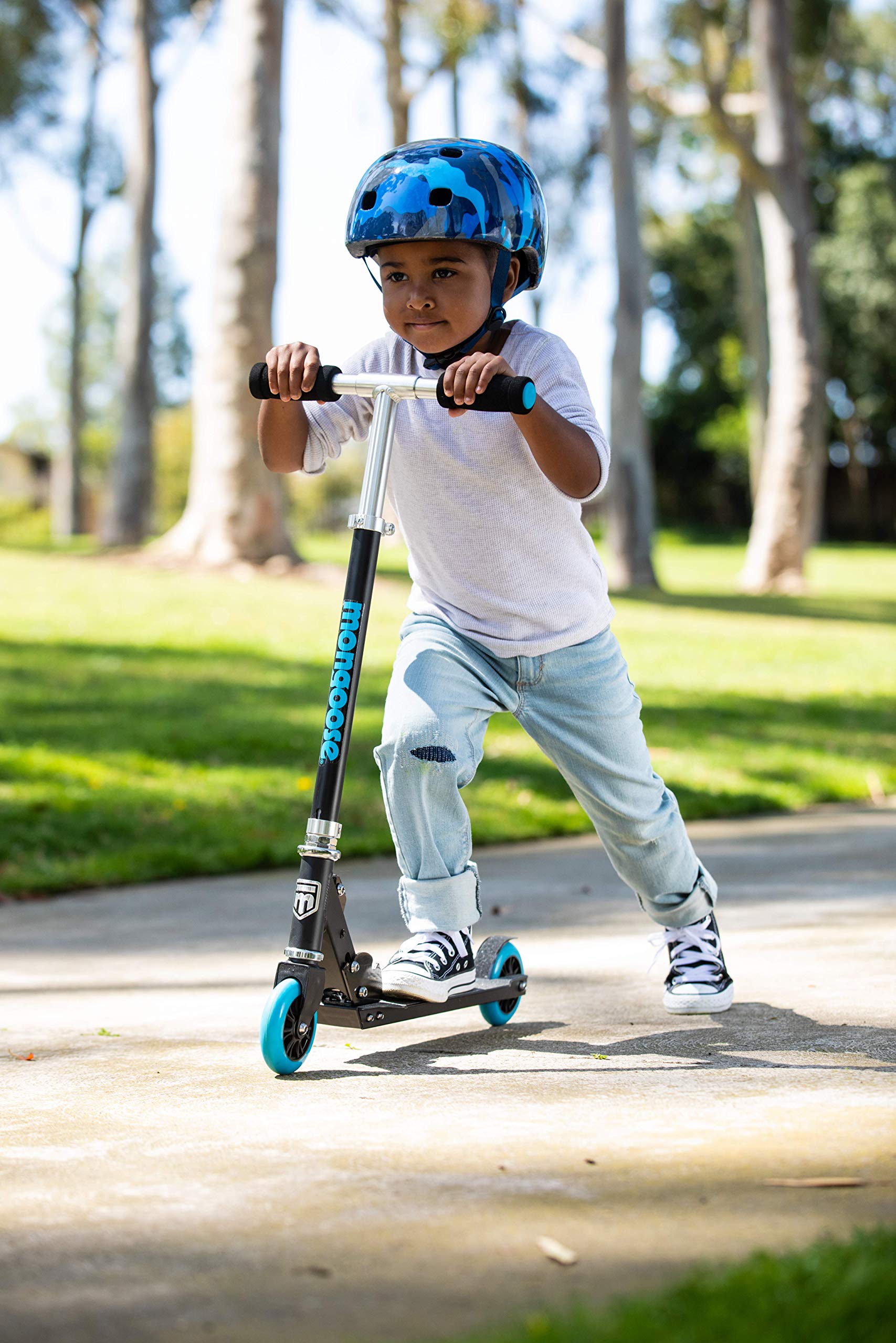 Mongoose Trace Kick Scooter for Youth Adult Boys and Girls, Quick-Release, Lightweight & Easy Folding Scooter, Bike Style Grips, Supports 176 lb Up to 220 lbs