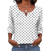 Rapbin 3/4 Length Sleeve Tops Crew Neck Casual Basic Pleated Blouses 2026 Trendy