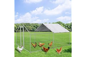 NUGRIART Large Metal Chicken Coop Walk-in Poultry Cage Hen Duck Run House with Waterproof & Anti-UV Cover Galvanized Rabbits Habitat Spire Shaped Cage for Outdoor Yard Farm Use