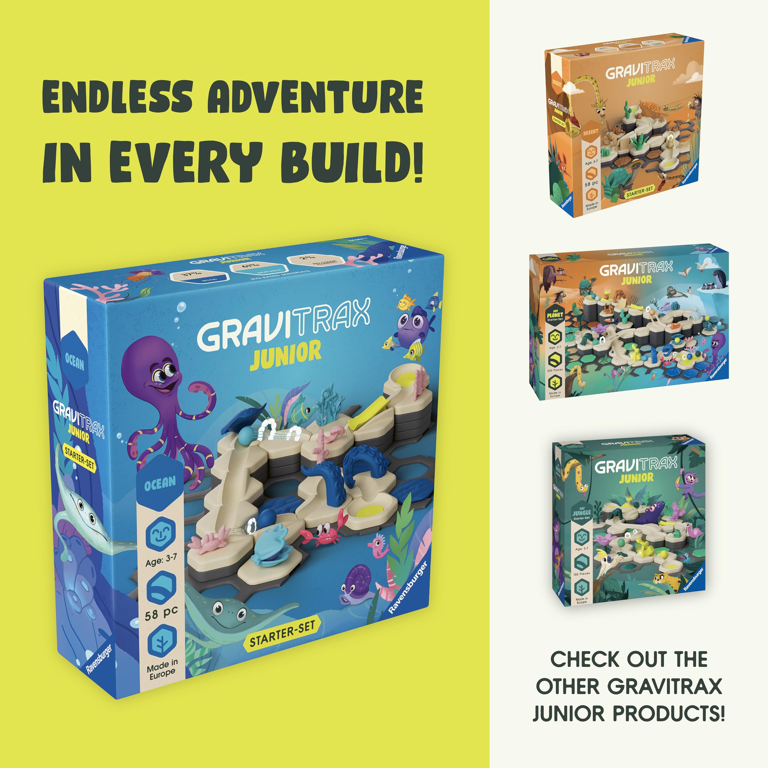 Ravensburger GraviTrax Junior Starter Set - My Ocean - 58-Piece Marble Run Game - Fun and Educational Preschool Marble Building - STEM-Friendly, Interactive Learning - Kids Age 3 and Older