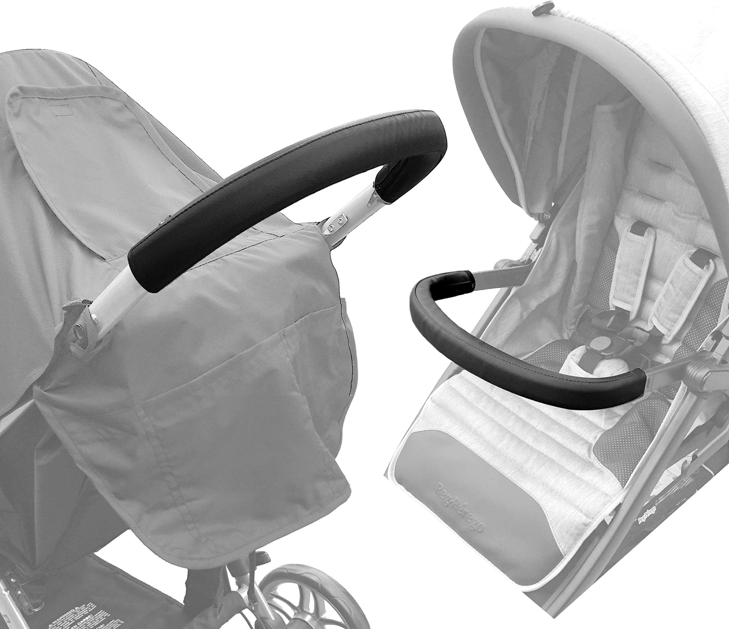 Luvit Soft Leather Stroller Handle Cover for Handlebars & Toddler Belly Bars (Black Leather)