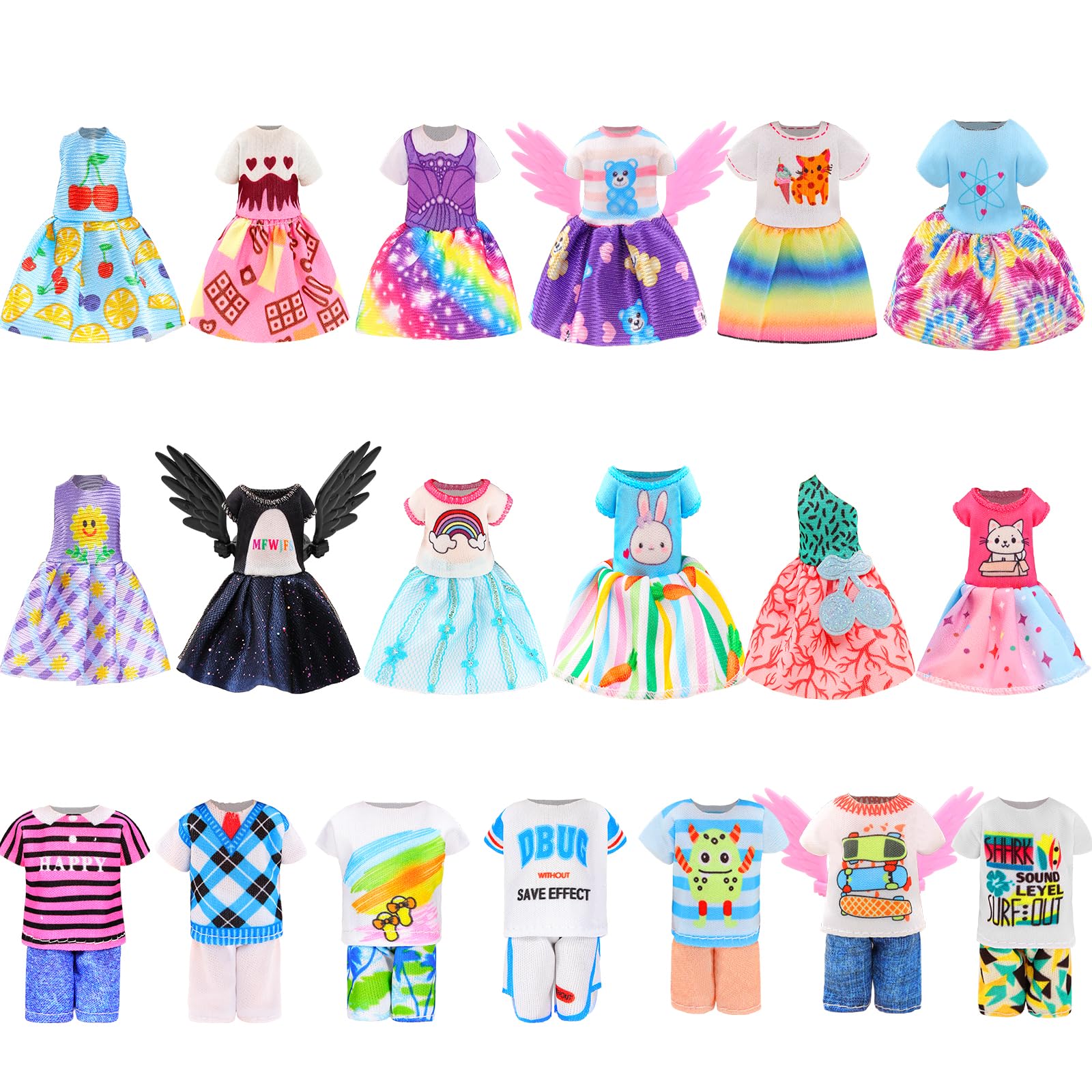 Miunana 25 PCS 5.3 Inch Girl Doll Clothes Dress Outfits and Shoes with 4 Pairs of Shoes for 4-6 Inch Girl Dolls Clothes and Accessories Doll Top and Pants Wings