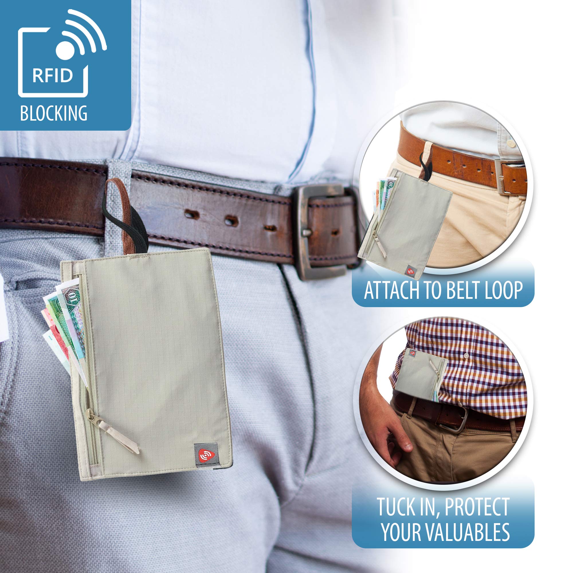 Lewis N. Clark RFID Blocking Money Belt Travel Pouch + Credit Card, ID, Passport Holder for Women & Men, Tan, One Size