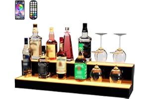 MESAILUP MESAlLUP Acrylic 30 Inch 2 Tier High Light LED Liquor Bottle Display Shelf with Remote Control, Mulit Color Lighting for Home Mini Bars, Restaurants, Party, 2 Year Warranty(Without Power Bank)