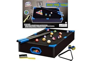 Matty's Toy Stop Deluxe 20" Wooden Table Top NEON Pool (Billiards) Table with 15 Colored Balls, 1 Cue Ball, 1 Brush, 2 Pool Sticks, 2 Cubes of Chalk & Racking Triangle