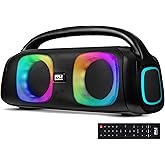 Pyle Portable Bluetooth Speaker Boombox with Dual 5” High-Performance Wireless Speakers, 160W Power, Rechargeable Battery, Mic Priority, USB/Micro SD/AUX/FM Radio, LED Ring Light, Outdoor Speaker