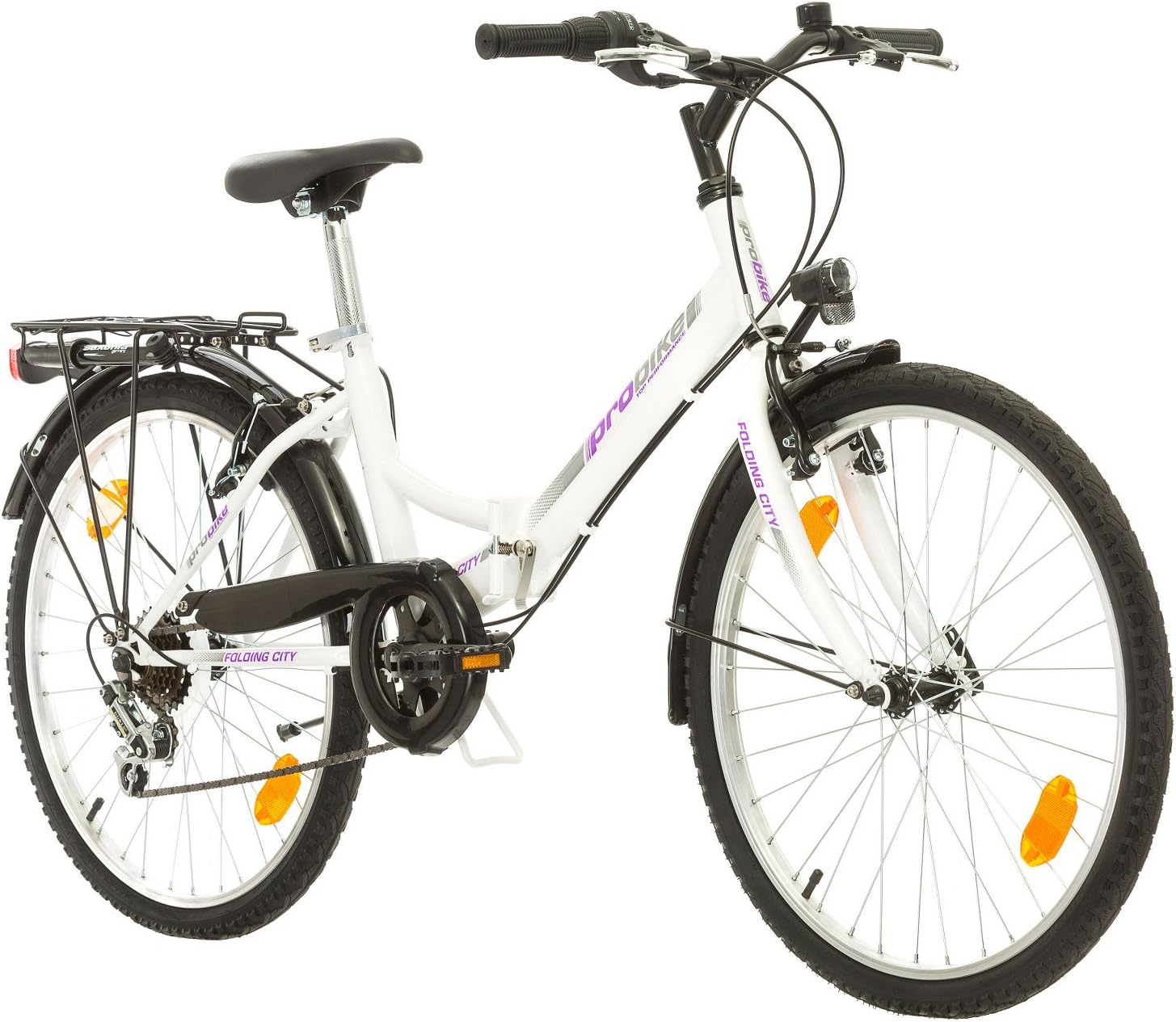 Multibrand, FOLDING CITY 24 LADY, 24 inch, 457mm, Folding Mountain Bike, 18 speed, For Women, Girl, Front+Rear Mudgard,gloss lila-grey