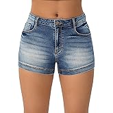 roswear Women's Casual Summer High Waisted Basic Jean Shorts Stretchy Denim Shorts