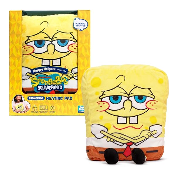 HAPPY HELPERS SPONGEBOB BY RELATABLE, THE COZY COMFORT THAT’S ANYTHING BUT BORING, GET RELIEF WITH THIS PLUSH HEATING PAD FOR PERIOD CRAMPS AND BODY PAIN, INCLUDES 1 MICROWAVABLE SPONGEBOB HEATING PAD