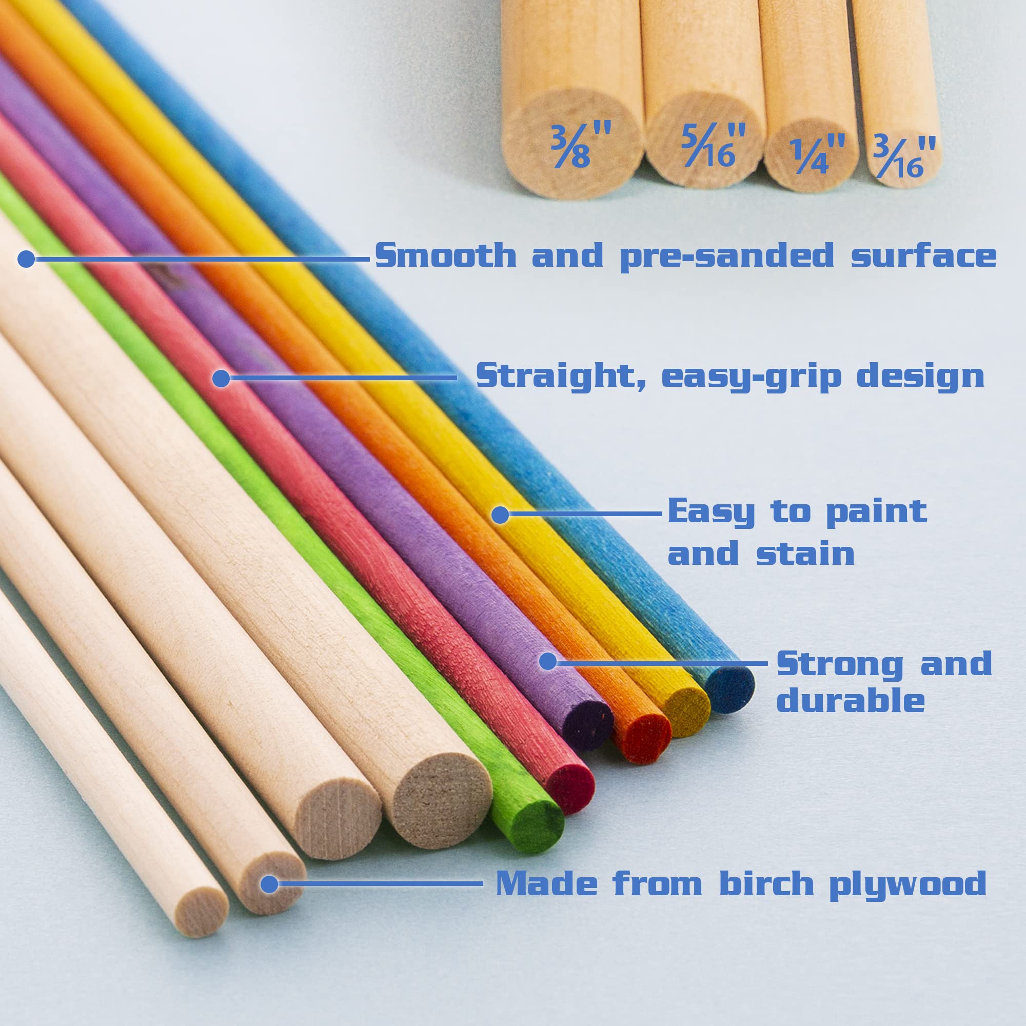 BAZIC Wooden Dowel Rods Wood Sticks, 3/8