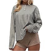 SOLY HUX Women's Striped Long Sleeve T Shirts Henley Tops Crew Neck Button Classic Tees Fall Clothes