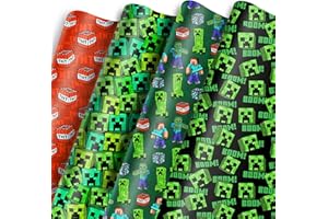 JENJEN TRADITION Pixel Style Wrapping Paper Gift Wrap – 8 Sheets, 4 Designs –Gift Packing for Video Game Birthday, Christmas, Holiday Party Supplies – Large 20 x 27 Inch DIY Paper Party Favors for Boys, Girls, Kids, Teens
