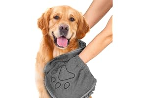 Puomue Microfiber Dog Towels for Drying Dogs, Super Absorbent, Soft and Quick Drying Pet Grooming Towel, 31Inch X 13Inch, Perfect Pets' Shower & Bath Supplies for Dog and Cat, Machine Washable, Grey