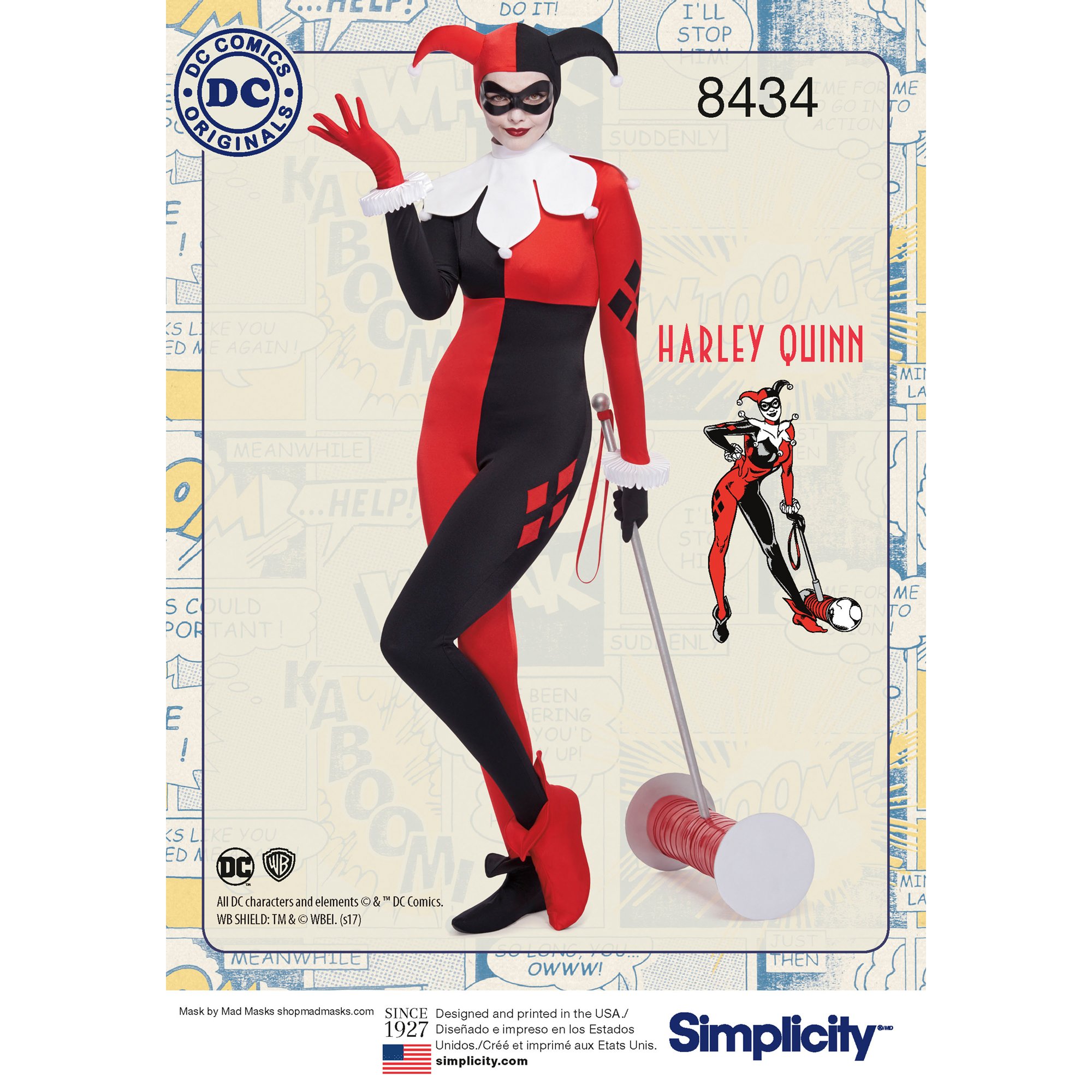 Simplicity Pattern 8434 AA (10-12-14-16-18) Misses Knit DC Bombshell Harley Quinn Costume, Paper, White, 22.27 x 15.27 x 1.27 cm