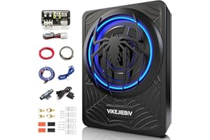 VIKEJIEBIV 1200W Subwoofer, Slim Underseat Car Subwoofer and Amp Package with Ambient Light, Individual Control for Low Pass/Gain/Boost Bass, Loud Stereo Sound, Deep Bass Perfect for Truck/SUV/Jeep/MPV (Black)