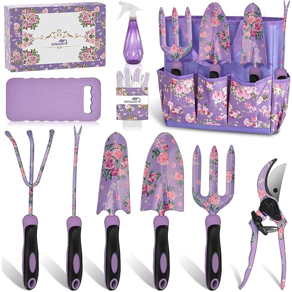 NARA CO 11-Piece Garden Tool Set With Floral Print - Trowel, Rake, Shears, Gloves & Carrying Case, Gift For Women - View #5