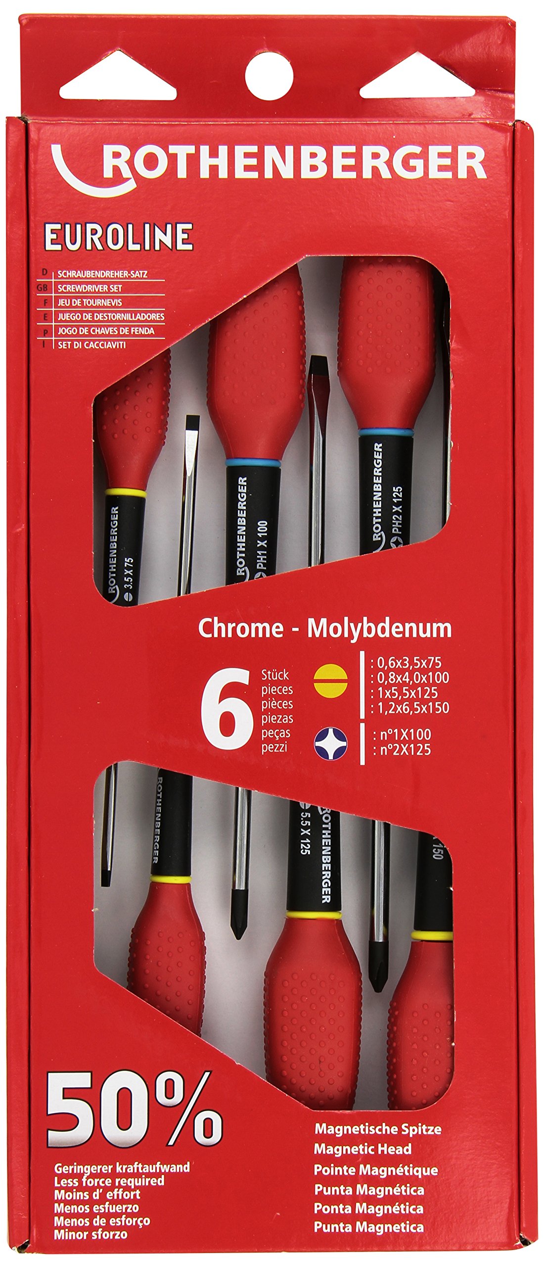 Rothenberger 1000001354 Euroline Set of 6 Screwdrivers Philips 2/4