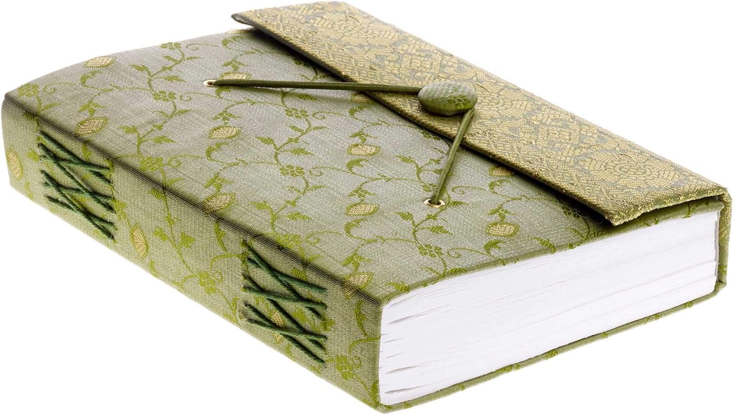 Sari Journal Large 14cm x 18.5cm, Green, Unlined Recycled Paper, Elastic Closure, Notebook and Diary, Indian Stationery Gift - Image 4