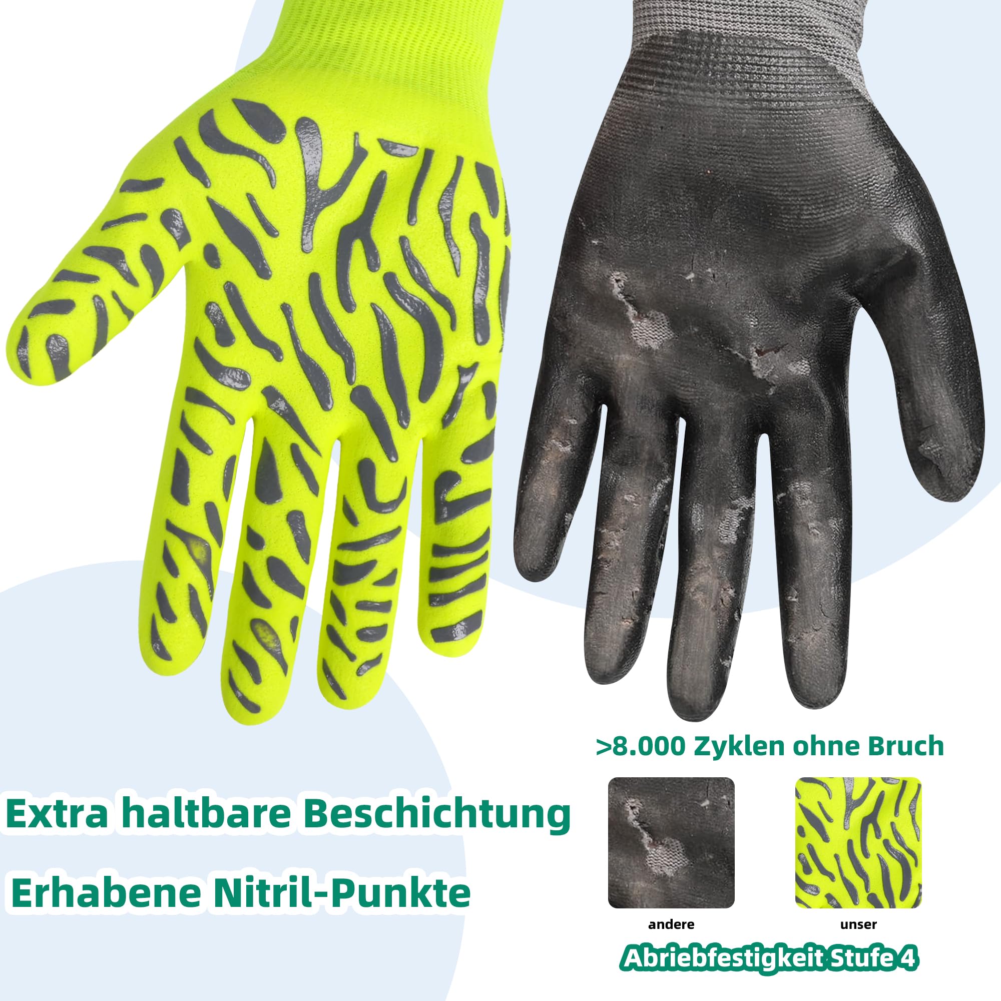 HPHST Arbeitshandschuhe, SF001G Nitril beschichtet Leicht Ölbestandig, Nahtlose Strick Nylon Schutzshandschuhe für Arbeit, Auto, Lager (Gelb 3 Paar, 9/L) 4