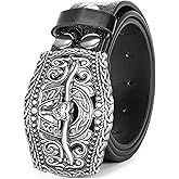 OVOY Men Women Vintage Cow-Head-Buckle Western-Cowboy-Belt for Jeans Pants