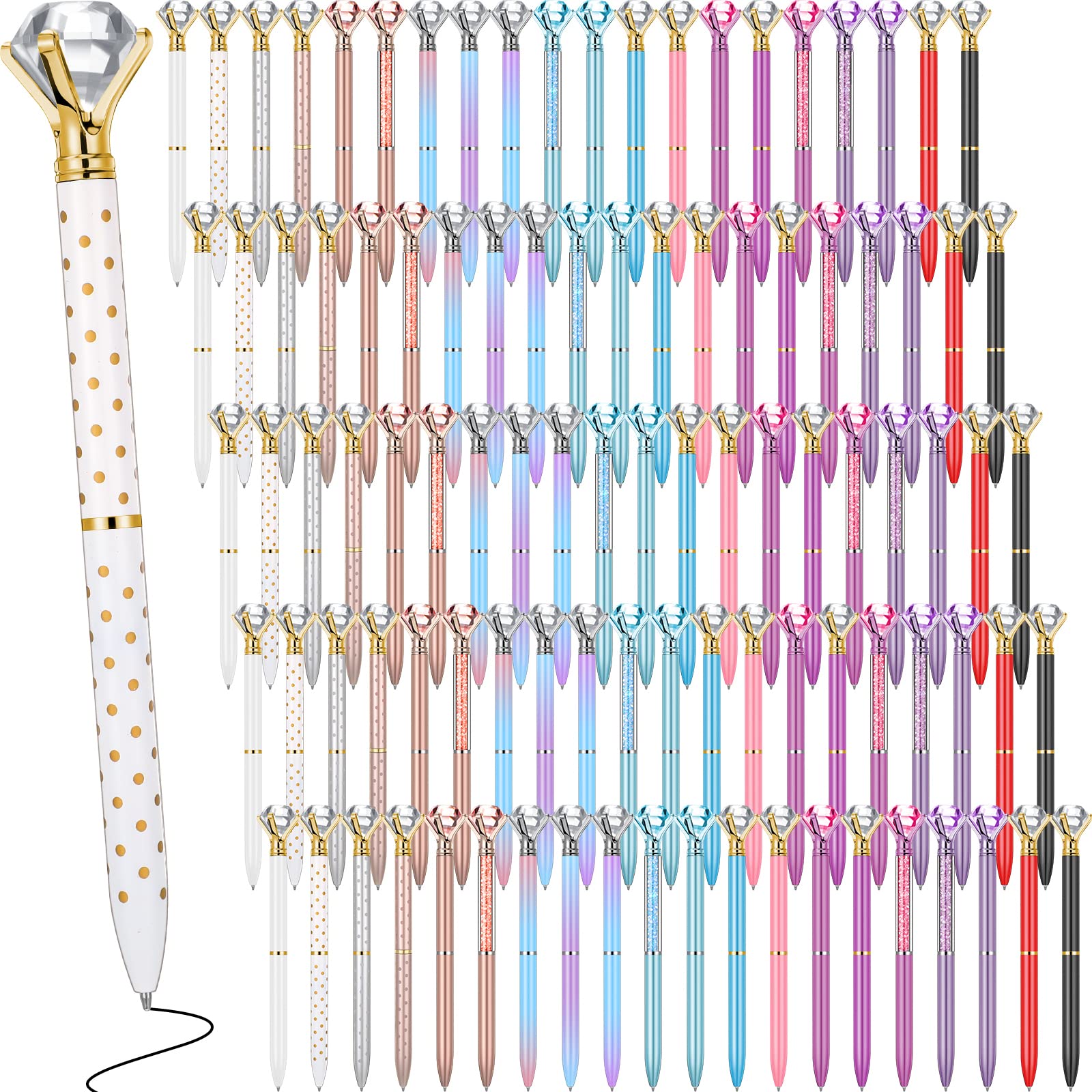 Photo 1 of Sherr 100 Pack Big Crystal Diamond Pens Cute Ballpoint Pens Retractable Ballpoint Rhinestones Crystal Bling Gem Plated Black Gel Ink Office Supplies Gifts for Women(Elegant,Assorted)
