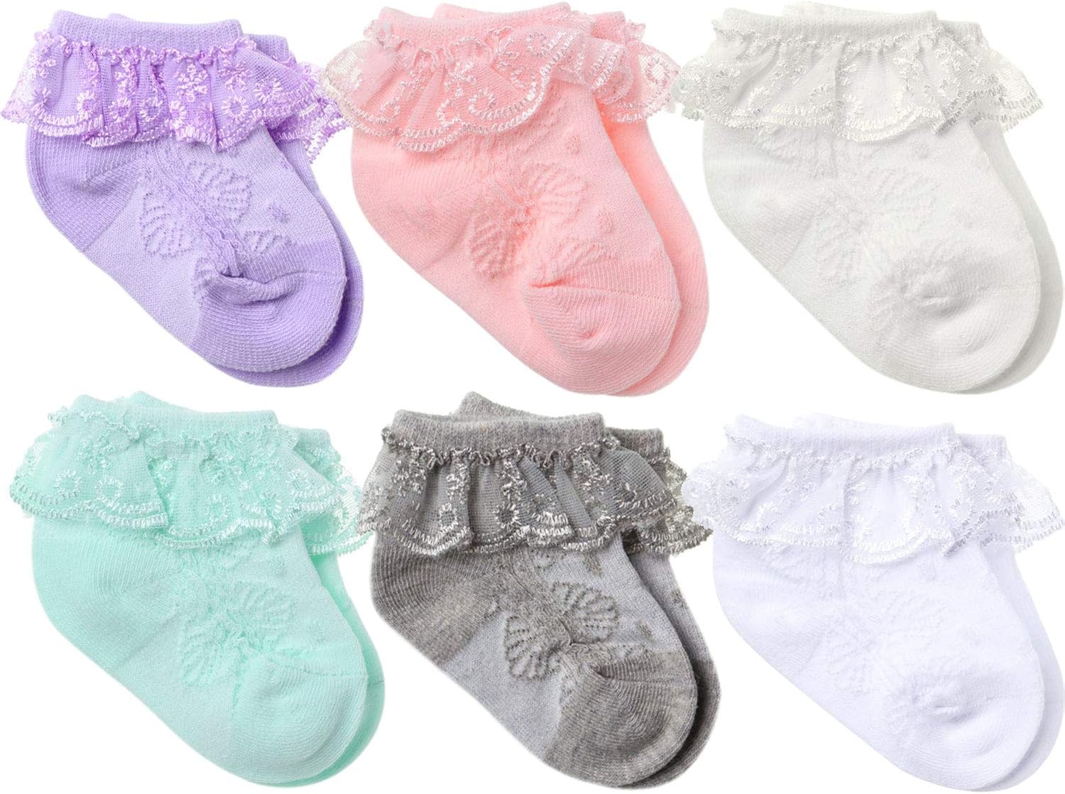 6 Pairs Infant Lace Socks Baby Ruffles Socks Eyelet Dressy Socks for