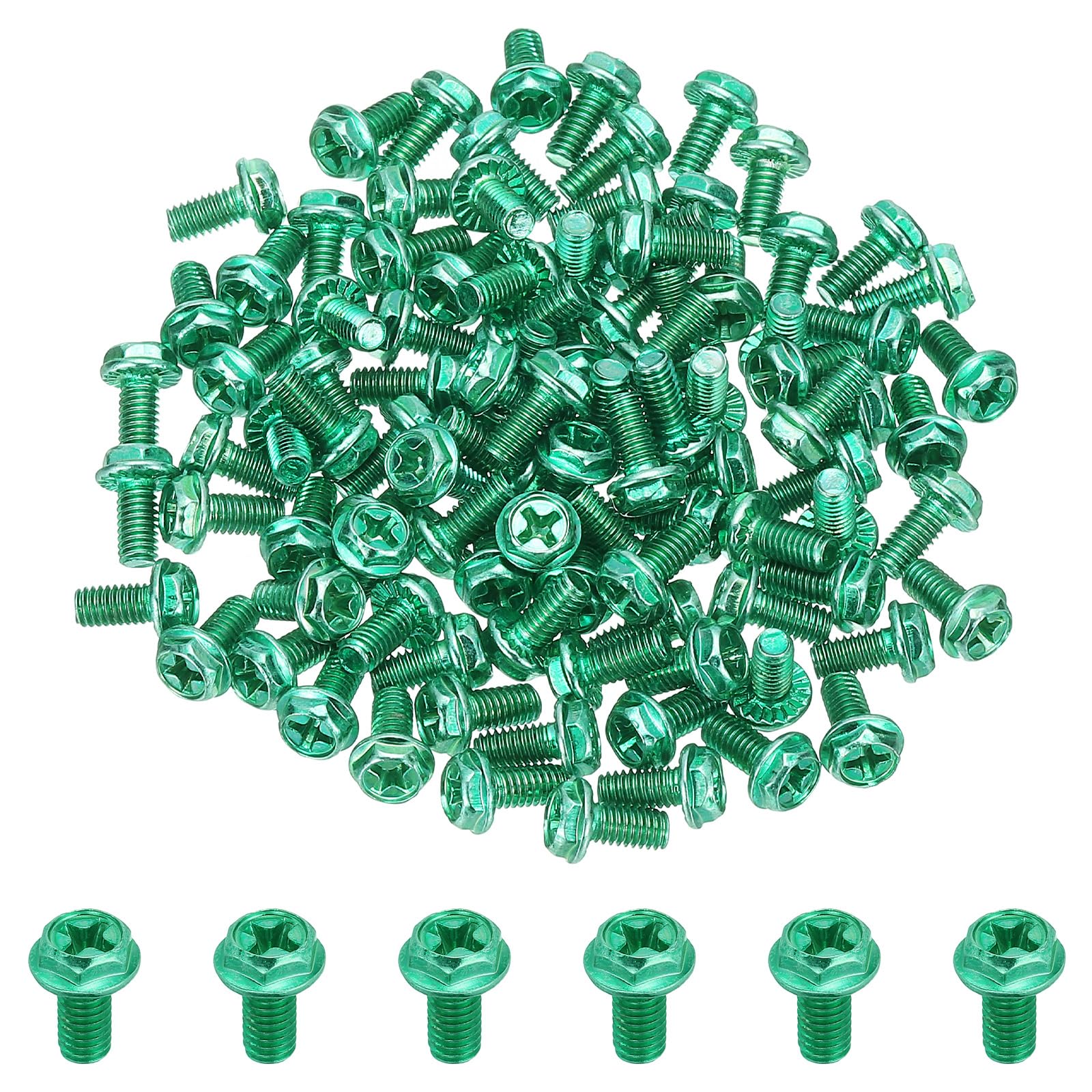 PATIKIL M4 x 8mm Thread Ground Screws, 100 Pack Green Electrical Grounding Screw Hex Phillips Head Flanged for Home Electrical Lamp