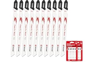EZARC 10PCS Jigsaw Blades T101B Jig Saw Blades Set for Wood Clean Cutting Assorted T-Shank Replacement 10 TPI Curved & Scroll