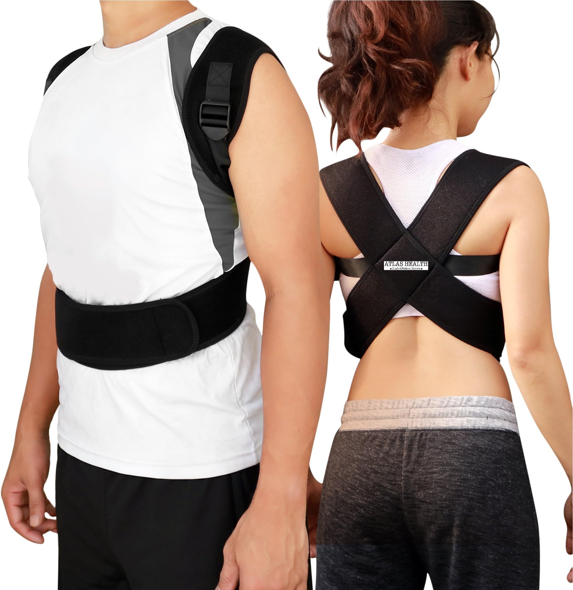 Atlas Health Ultimate Posture Corrector & Resistance Band Set for Men & Women - Align Your Spine & Relieve Back Pain - Soft, Lightweight, Breathable Neoprene for Comfort - Discreet Adjustable Design