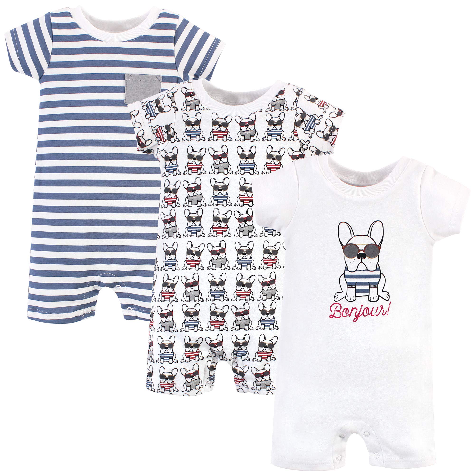 Photo 1 of Hudson Baby Unisex Cotton Rompers, French Dog, 12-18 Months