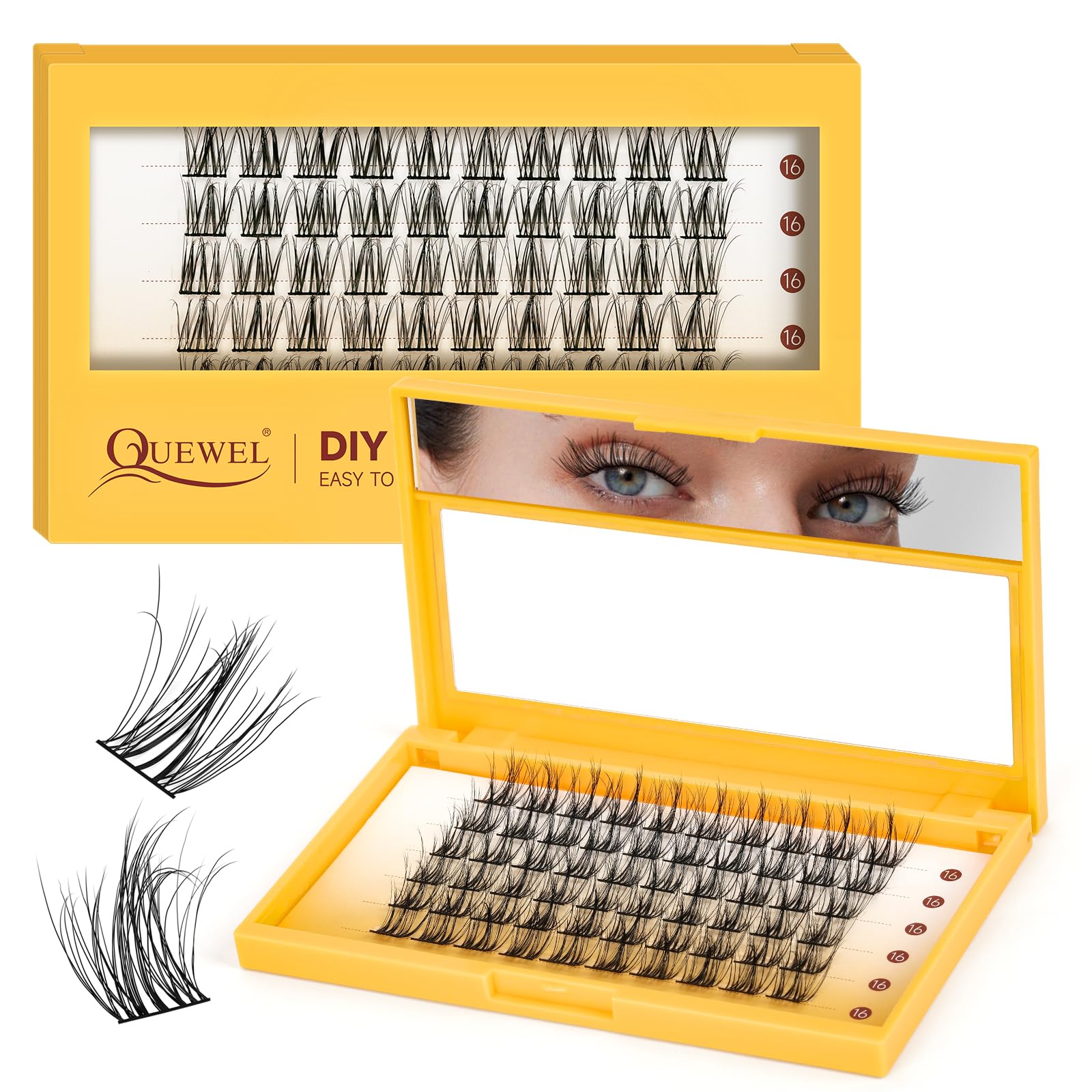 QUEWEL Lash Clusters 60Pcs Eyelash Clusters 16mm 3D DIY Lash Extensions Soft and Fluffy Cluster Lashes Easily Create Natural Effects At Home(LTM02-16mm) — image 1