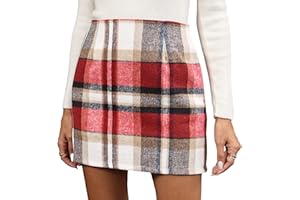Dookttker Women's Wool Plaid Flannel Mini Skirt High Waisted Pencil Bodycon Fall Winter Skirts