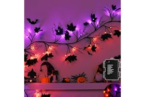 FLYSNK [ 8 Modes & Timer ] 9 FT 72 LED Halloween Willow Vine Twig Decorations Halloween Garland with Orange & Purple Lights, Battery Operated Halloween Lights for Indoor Mantle Fireplace Home Decor