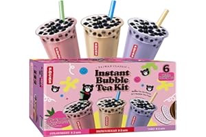 Pocas Bubble Tea Kit, Variety 6-Pack Party Set – Strawberry, Taro, and Brown Sugar with Tapioca Pearls, Milk Powder, Cups, Paper Straws, 17.9 Oz